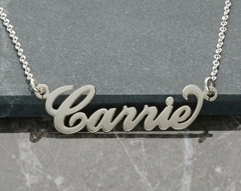 Sterling Silver Name Necklace - ANY NAME - Carrie Style with Curl Personalised Pendant with Chain Options