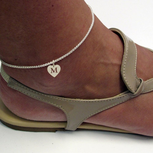 Sterling Silver Ankle Bracelet With Personalised Initial Heart Etsy UK