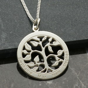 Silver Personalised Tree of Life Pendant or Necklace with Engraved Family Names or Words, Christmas Gift Idea for Mother, Mum image 4