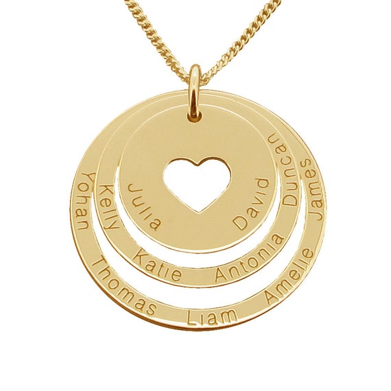 Personalised Silver & 9ct Gold Family Heart Necklace | Posh Totty Designs