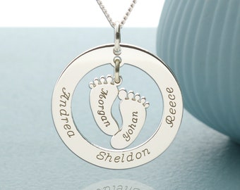Personalised New Mum Necklace with Baby Feet, Gift for New Mother Mom Mum, Gift from New Dad to New Mum, New Baby Present for Mum