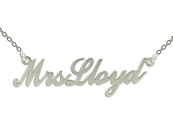 Personalised Sterling Silver Mrs Name Necklace Pendant ANY NAME 2 CAPITAL letters- Brides Shower, Hen Night Gift, Wedding Gift for Wife