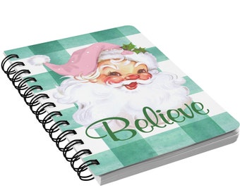 Christmas Journal Notebook, Retro Santa Notebook Planner, Vintage Christmas Wish List Journal, Ruled Line Notebooks, Double Sided Journal