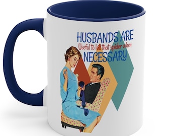 50's Housewife Mug, Sarcastic 50's Mom Gift, Funny Coffee Mug, Fifties Husband Humor, Fear of Spiders, Retro Gift for Mom