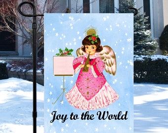 Christmas Garden Flag, Holiday House Banner, Christmas Angel Flag, Retro Style Angel Décor, Vintage Angel Choir Flag, Outdoor Christmas
