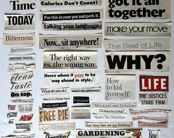 Vintage Magazine Words & Phrases Ephemera Pack, ORIGINAL Vintage Ad's, 50's Advertisements, Junk Journal, Scrapbooking, 50 Pcs