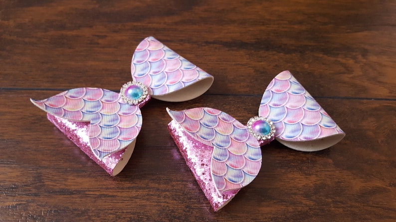 Mermaid Hair Bow Faux Leather Hair Bow Pink And Purple Hair Etsy