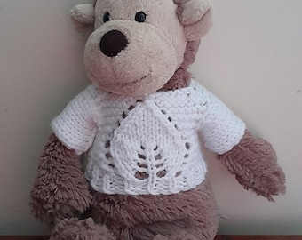 Medium Sweater White with Leaf lace insert  for 12inch Teddy Bear such, Medium Jellycat, Steiff, Beanie or Plushies