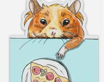 Winnie Hamster with a Slice of Pizza Original Custom Vinyl Die-Cut Sticker (1 piece)