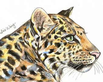 5"x7" Glicee Print Colorful Jaguar (watercolor illustration)
