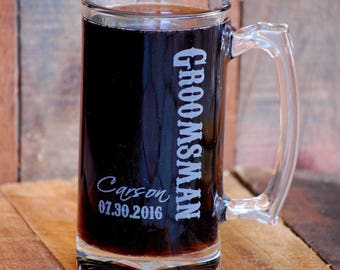 Personalized Beer Stein, Groomsman Gift, Mens Wedding Gift Best Man Gift Monogram Beer Mug, Gifts for Men, Custom Beer Glass, Groomsmen Gift