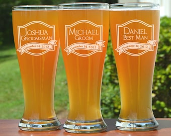 Engagement Toast Brother Father of the Groom Bride Party favor Best Man Bachelor Wedding Personalized 19 oz Pilsner Beer Glass