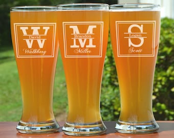 Groomsmen Gift, 6 Personalized Beer Glasses, Custom Engraved Pilsner Glass, Wedding Party Gifts, Gifts for Groomsmen, 16oz Glasses