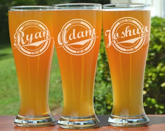 Personalized Groomsmen Gift, 5 Custom Engraved Beer Glasses, Pilsner Glass, Wedding Party Gifts, Gifts for Groomsmen, 16oz Glasses