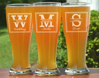 Groomsmen Gift, 3 Personalized Beer Glasses, Custom Engraved Pilsner Glass, Wedding Party Gifts, Gifts for Groomsmen, 16oz Glasses