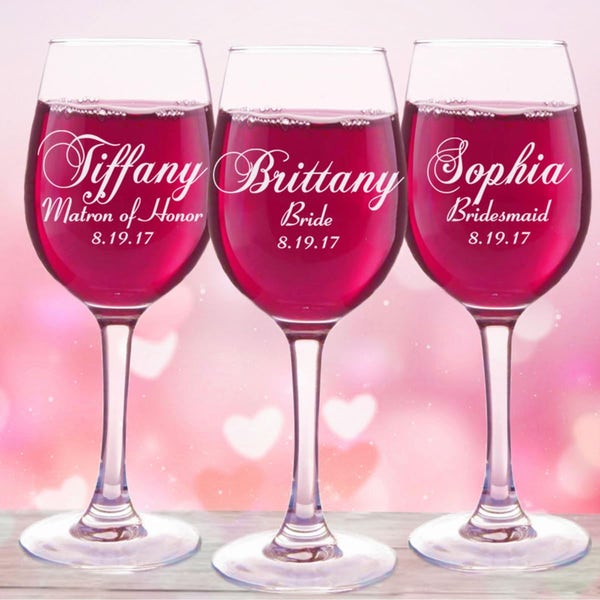 Personalized Bridesmaid Wine Glasses for Wedding Party Gifts and Bridal Shower Favors - Perfect Bridesmaid Gift for Bridal Parties