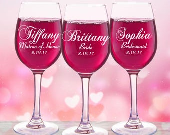 6, Regalos personalizados para damas de honor, Copas de vino personalizadas, Regalos de boda personalizados, Copas de vino, Propuesta de dama de honor, Regalos para la fiesta nupcial