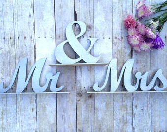 Wedding Sweetheart Table, Mr and Mrs Sign, Mr and Mrs Table Sign, Silver Glitter, Wedding Sign, Mr & Mrs Letters XL, Bride Groom Table Decor