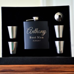 5, Groomsmen Gifts, Flask Gift Set, Personalized Flask, Engraved Flask, Father of the Bride, Father of the Groom, Wedding Party Men, Groom
