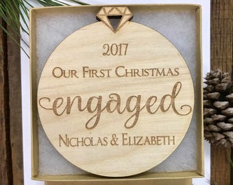 Engaged Ornament, Our First Christmas, Couples Personalized Ornament, Personalized Engagement Gift, Our First Christmas Together Ornament