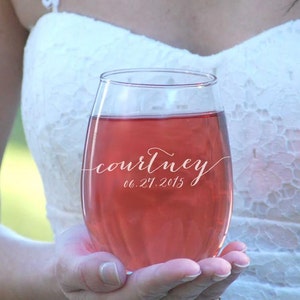 7 Bridesmaids, Stemless Wine Glasses, Personalized Bridesmaid Gift, Wedding Party Wine Glasses, Engraved Wine Glass, Maid of Honor Gift