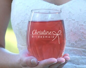 Copa de vino de dama de honor personalizada, copa de vino sin tallo personalizada para fiesta nupcial, regalo para fiesta nupcial, ¿Serás mi regalo de dama de honor?