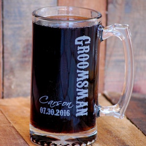 Personalized Beer Stein, Groomsman Wedding Gift, Custom Beer Mug, Best Man Gift, Groomsman Gifts, Wedding Party Favors, Wedding Favors Beer