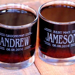 Personalized Wedding Whiskey Glasses, Groom Gift, Toasting Glasses, 2 Groomsmen Glasses, Custom Wedding Gift, Engraved Wedding Rocks Glasses