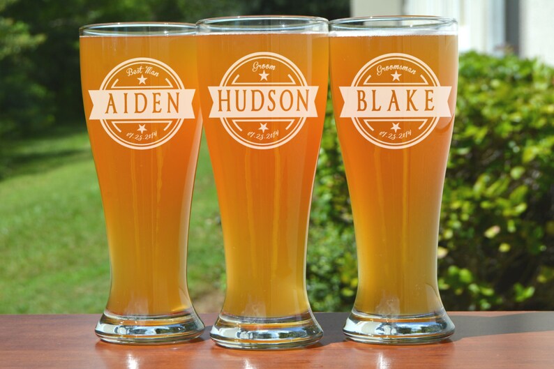 Groomsmen Gift, 6 Personalized Beer Glasses, Custom Engraved Pilsner Glass, Wedding Party Gifts, Gifts for Groomsmen, Groomsman Wedding Gift image 4