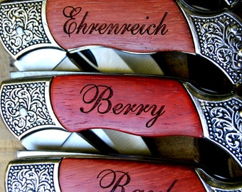 Personalized Groomsmen Gift, Set of 4 Engraved Rosewood Hunting Knife with Decorative Handle, Custom Gifts for Groomsmen