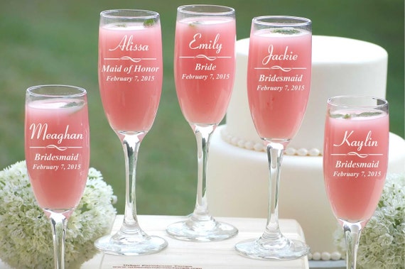 personalized champagne glasses for bridesmaids