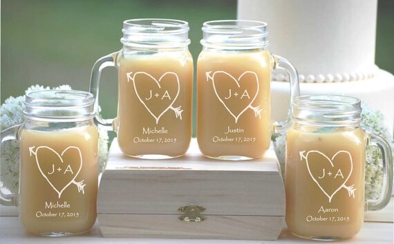 Mason Jar Gifts - 12 Wedding Party Drinking Glasses - Personalized Mason Jar Mugs - Groomsmen Gift, Bridesmaid Gift, Mason Jar Tumblers