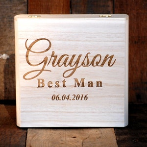 Groomsmen Gift Set of 1 Cigar Box Flask Gift Set Personalized Cigar Box Groomsmen Keepsake Box Personalized Wedding Thank you Gifts for Men image 2