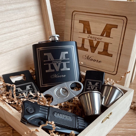 Groomsmen Gift Box Flask, Wooden Boxes For Groomsmen Gifts