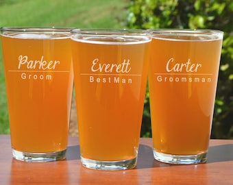 Customized Pint Glass for Your Groomsmen - Ideal Best Man Proposal, Wedding Favor, Groomsmen Gift - Personalized Pint Beer Glass