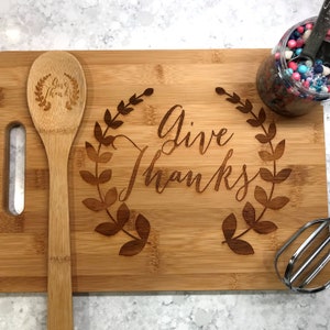 Give Thanks / Corporate Employee Gift / Personalized Cutting Board / Friendsgiving Give Thanks Cutting Board / Custom Thanksgiving Gift image 2