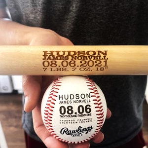 Personalized Baseball Birth Announcement, Baby Boys Gift, Engraved Baseball, Custom Baseball Bat, Sports Nursery Gift, Dad Man Cave Decor image 5