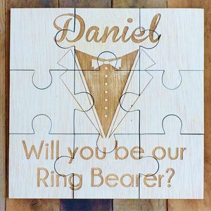 Serez-vous notre carte de puzzle de porteur d’anneau, invitation de puzzle de porteur d’anneau, porteur d’anneau, proposition de porteur de bague, demande, invitation de mariage, garçon
