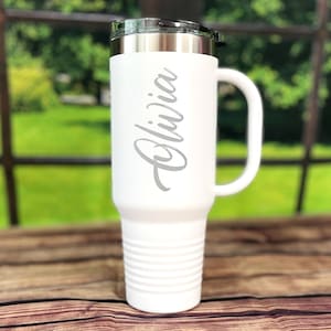 Custom 40oz Tumbler with Handle, Double Wall Stainless Steel Mug, Personalized Insulated Mugs with Handle, Engraved Stanely Style Mug