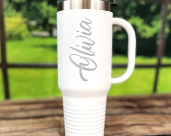 Custom 40oz Tumbler with Handle, Double Wall Stainless Steel Mug, Personalized Insulated Mugs with Handle, Engraved Stanely Style Mug