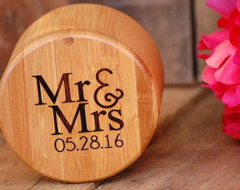 Wedding Ring Box Personalized Mr and Mrs Ring Bearer Box Wedding Ceremony Ring Holder Same Sex Marriage Rustic Wedding Ring Holder Wood