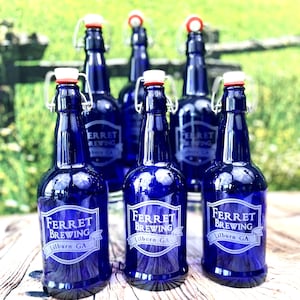 Custom Beer Bottle Gift for Men, Man Cave Home Brew Bottles, Engraved Beer Bottles, Gift for Dad, Personalized Beer Growler Gift for Him, 6
