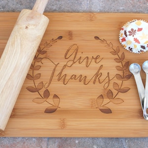 Give Thanks / Corporate Employee Gift / Personalized Cutting Board / Friendsgiving Give Thanks Cutting Board / Custom Thanksgiving Gift image 1