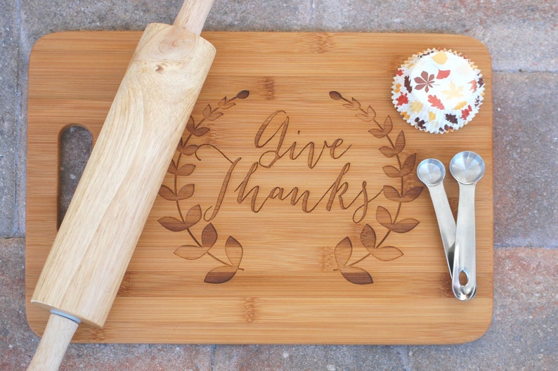 Give Thanks / Corporate Employee Gift / Personalized Cutting Board / Friendsgiving Give Thanks Cutting Board / Custom Thanksgiving Gift image 1