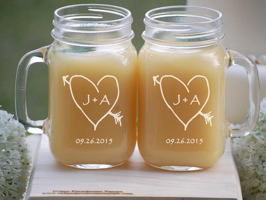 Mason Jar Mugs Personalized / Wedding Bride & Groom Gift / Outdoor