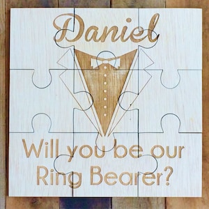 Invitation au puzzle du porteur de bague, porteur de bague, proposition de porteur de bague, demande, invitation de mariage, garçon, Serez-vous notre carte de puzzle de porteur d’anneau