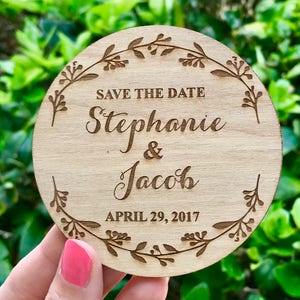 Wedding Save the Date Magnet, Laurel Wreath Save-the-Date Magnets, Wooden Save the Date Magnet, Rustic Save the Date, Rustic Wedding Invite image 1