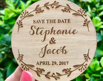 Wedding Save the Date Magnet, Laurel Wreath Save-the-Date Magnets, Wooden Save the Date Magnet, Rustic Save the Date, Rustic Wedding Invite