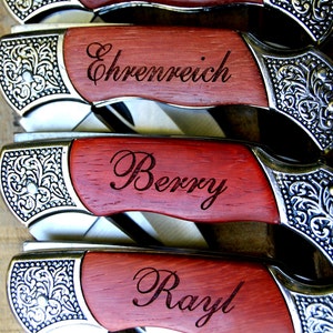 8 Personalized Groomsmen Gifts - Custom Engraved Wood Handle Pocket Knife Hunting Knives - Groomsman Best Man Ring Bearer Gift