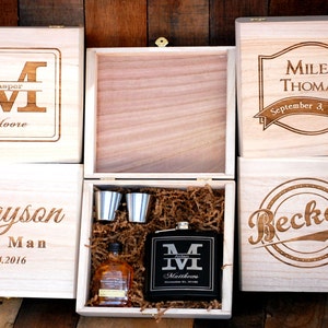 Groomsmen Gift Set of 1 Cigar Box Flask Gift Set Personalized Cigar Box Groomsmen Keepsake Box Personalized Wedding Thank you Gifts for Men image 1